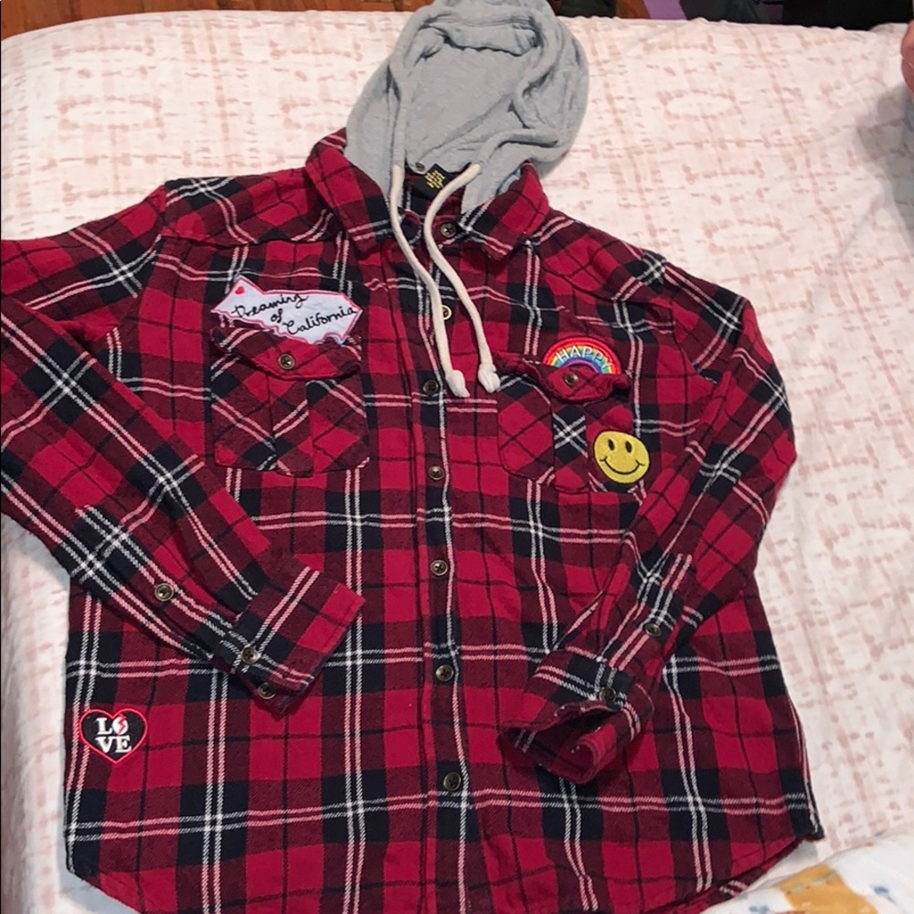 🌈Hooded Patched Flannel🙂